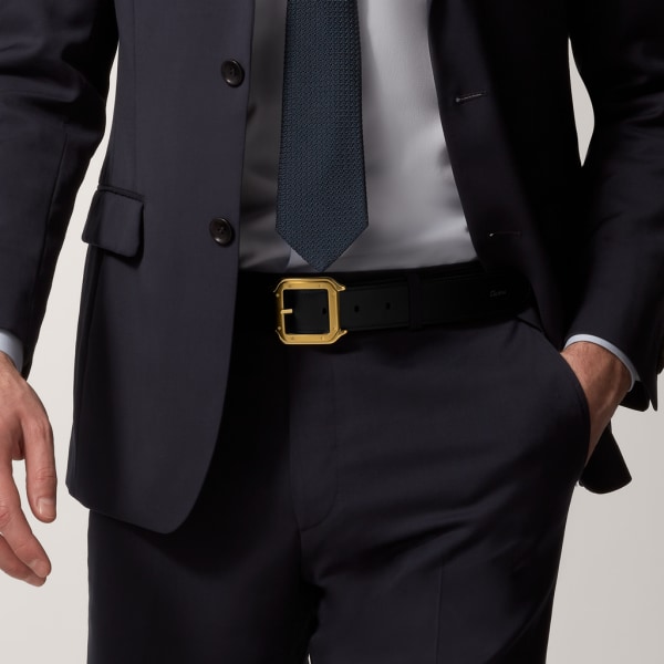 Belt, Santos de Cartier Black cowhide, gold-finish buckle