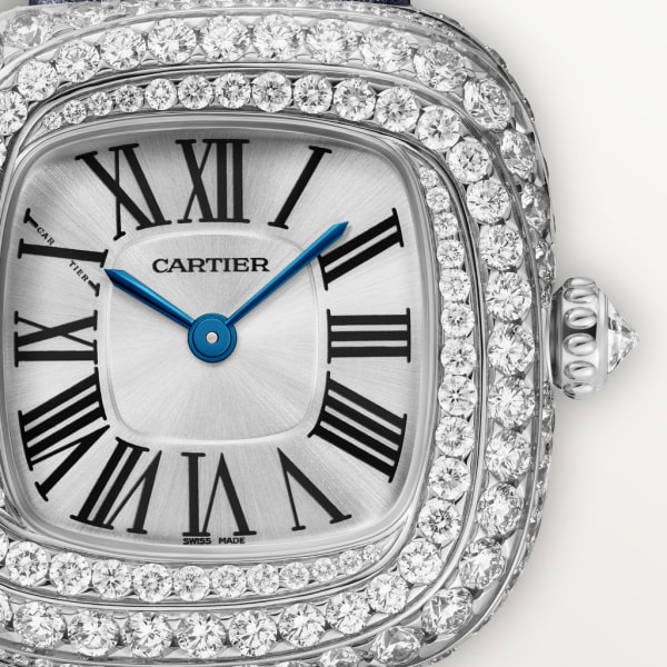 Coussin de Cartier watch Small model, quartz movement, rhodium-finish white gold, diamonds, leather