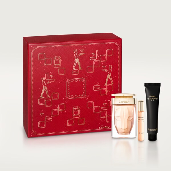 La Panthère gift set containing a 75 ml Eau de Parfum, 40 ml Hand Cream and a 15 ml Purse Spray Gift set
