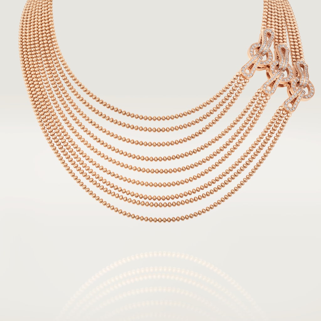 Agrafe necklace, medium model, semi-pavedRose gold, diamonds