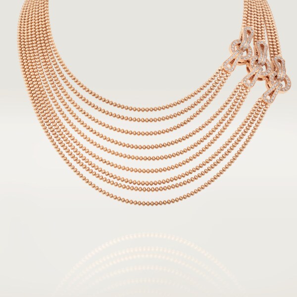 Agrafe necklace, medium model, semi-paved Rose gold, diamonds