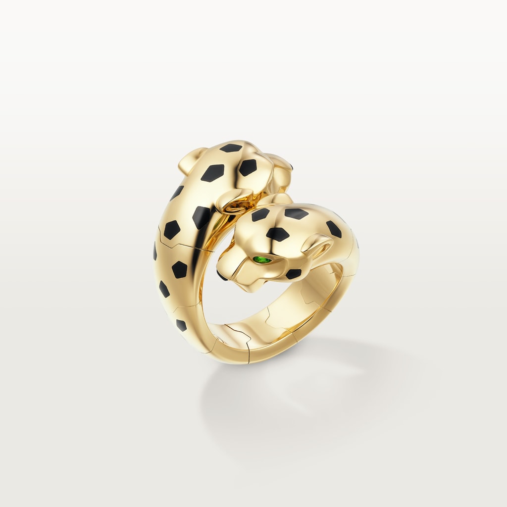 Panthère de Cartier ring, articulatedYellow gold, onyx, lacquer, tsavorite garnets