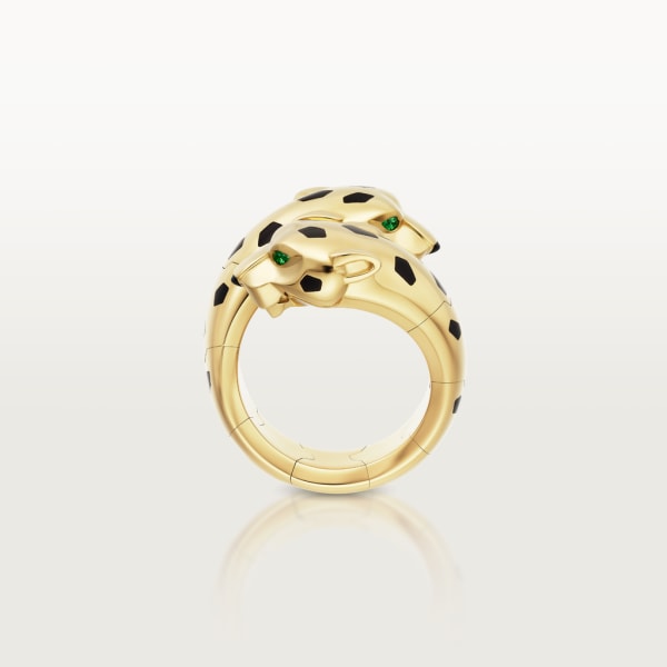 Panthère de Cartier ring, articulated Yellow gold, onyx, lacquer, tsavorite garnets
