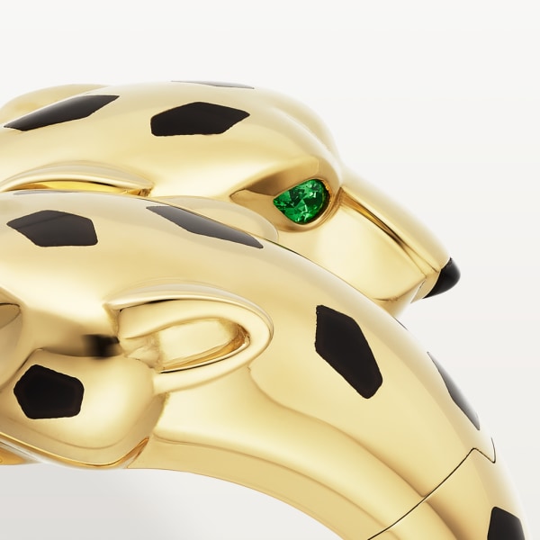 Panthère de Cartier ring, articulated Yellow gold, onyx, lacquer, tsavorite garnets