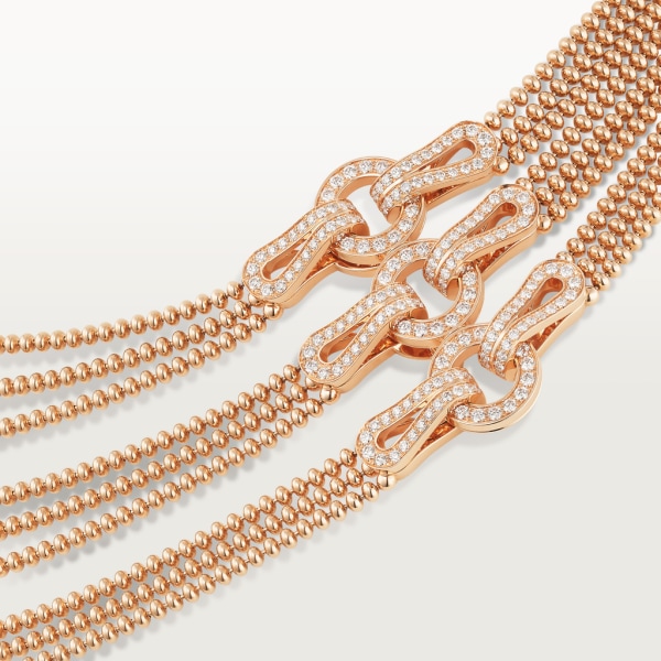 Agrafe necklace, medium model, semi-paved Rose gold, diamonds