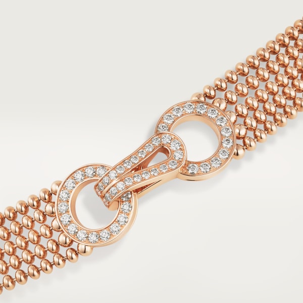 Agrafe necklace, small model, semi-paved Rose gold, diamonds