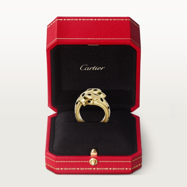 Panthère de Cartier ring, articulated Yellow gold, onyx, lacquer, tsavorite garnets