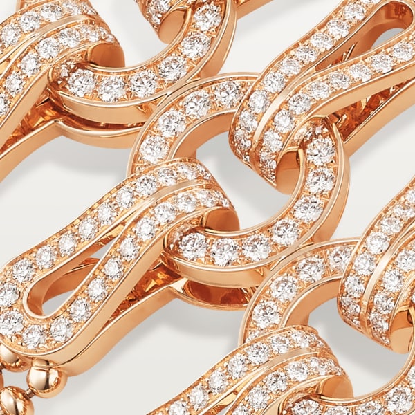 Agrafe necklace, medium model, semi-paved Rose gold, diamonds