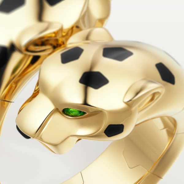 Panthère de Cartier ring, articulated Yellow gold, onyx, lacquer, tsavorite garnets