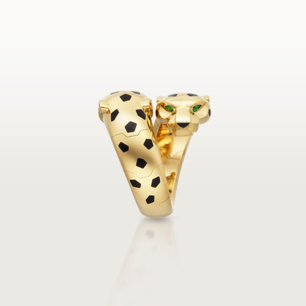 Panthère de Cartier ring, articulated Yellow gold, onyx, lacquer, tsavorite garnets