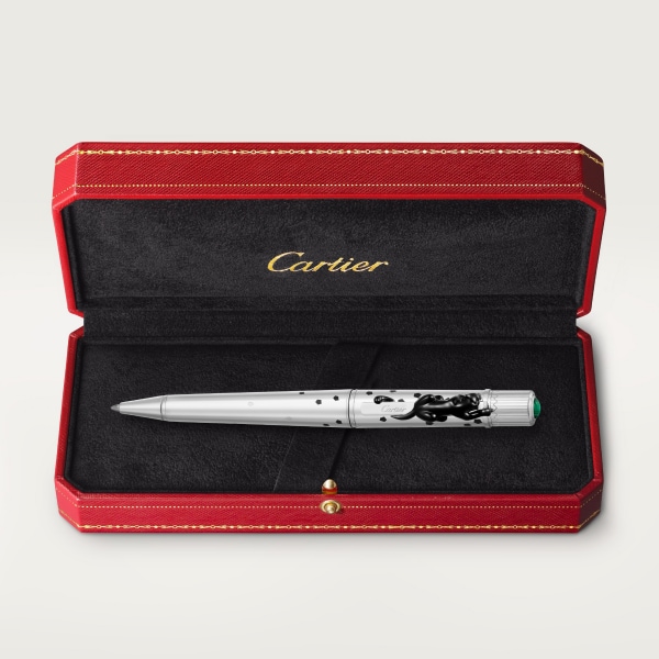 Panthère de Cartier ballpoint pen Limited numbered edition, sterling silver, black lacquer, malachite