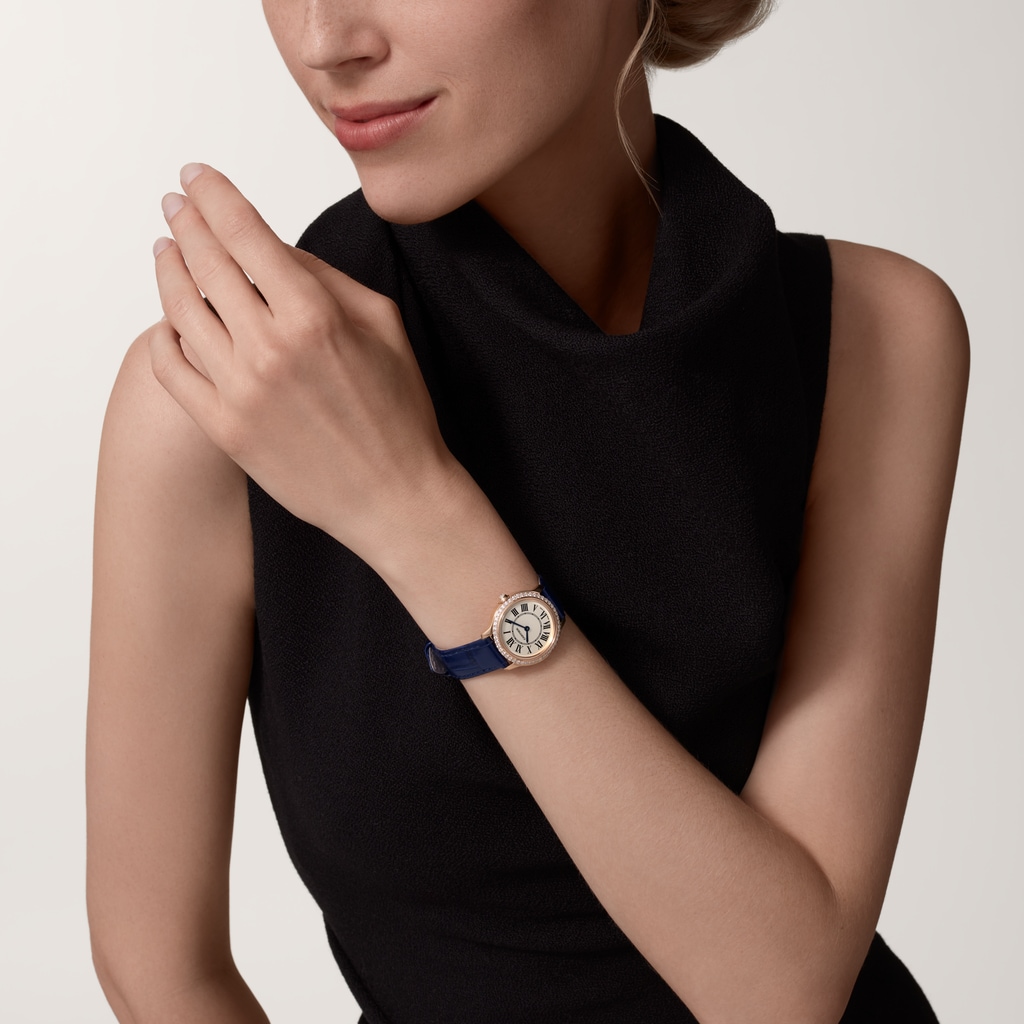 Ronde Louis Cartier watch29 mm, quartz movement, rose gold, diamonds, leather