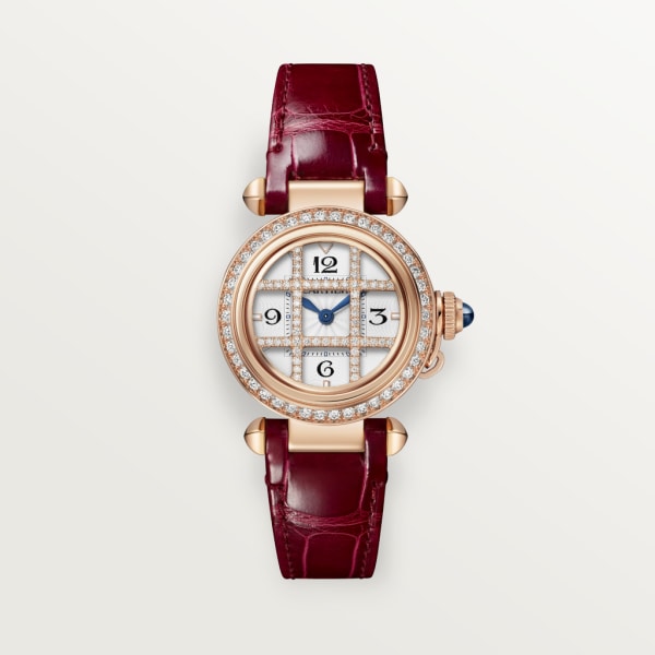 Pasha de Cartier watch 30 mm, quartz movement, rose gold, diamonds, interchangeable leather straps