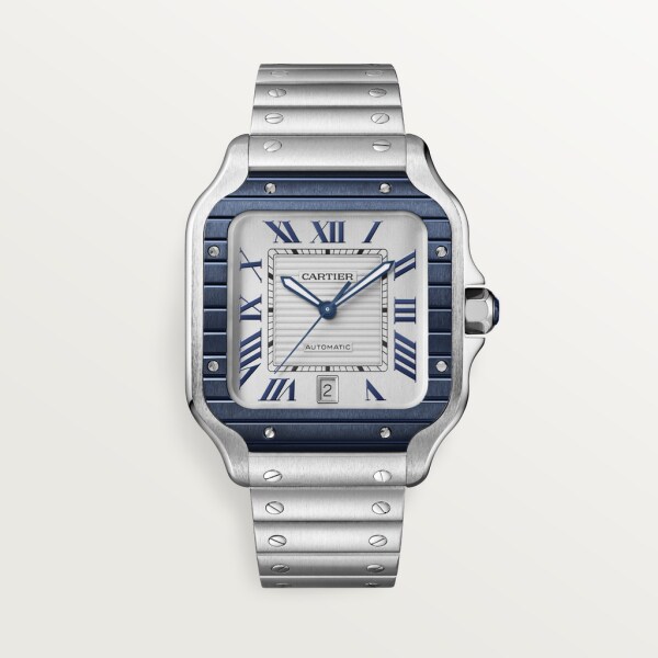 Santos de Cartier watch Large model, automatic movement, steel, PVD, interchangeable metal and rubber straps