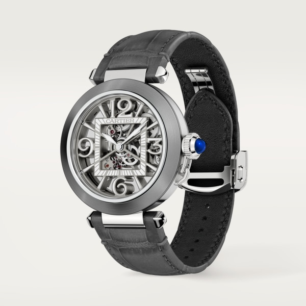 Pasha de Cartier watch 41 mm, automatic movement, steel, 2 interchangeable leather straps