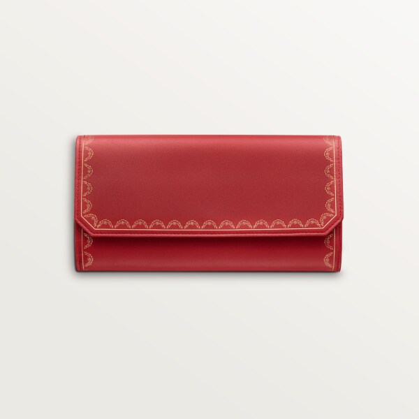 International Wallet with Flap, Guirlande de Cartier Red calfskin, golden finish