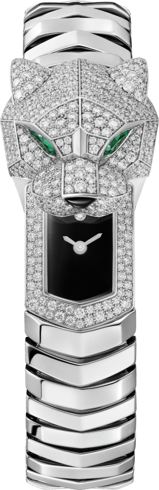 Panthère de Cartier watch 38.2 mm, quartz movement, rhodium-finish white gold, diamonds, metal bracelet