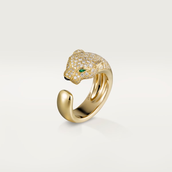 Panthère de Cartier ring, medium model, semi-paved Yellow gold, diamonds, emeralds, onyx