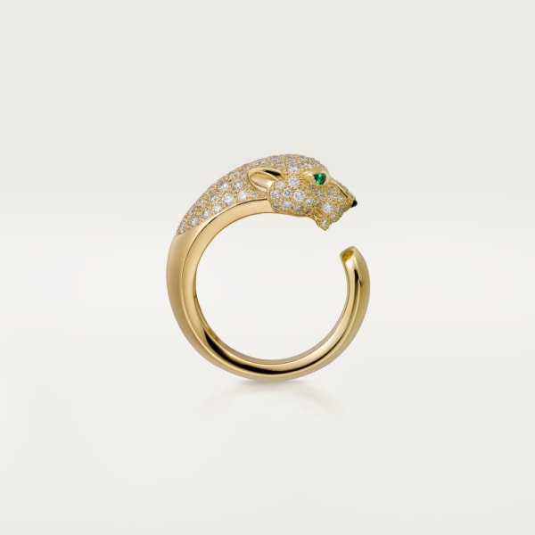 Panthère de Cartier ring, medium model, semi-paved Yellow gold, diamonds, emeralds, onyx