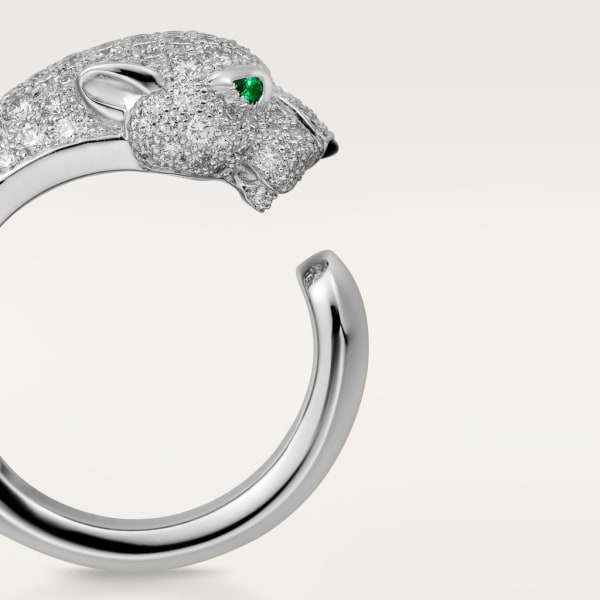 Panthère de Cartier ring, medium model, semi-paved White gold, diamonds, emeralds, onyx