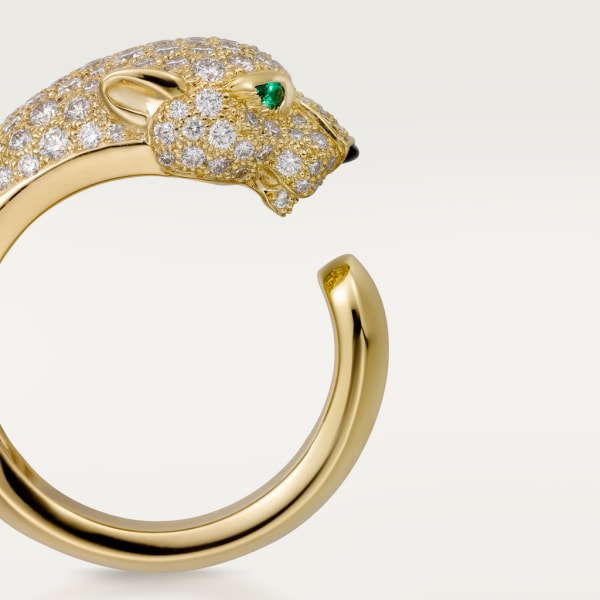 Panthère de Cartier ring, medium model, semi-paved Yellow gold, diamonds, emeralds, onyx