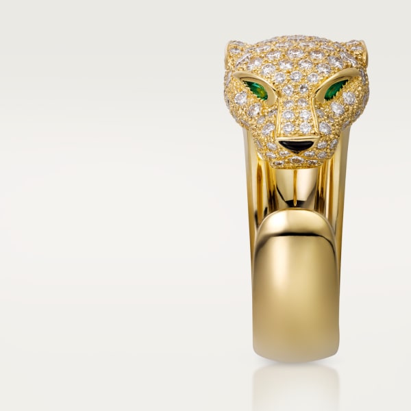 Panthère de Cartier ring, medium model, semi-paved Yellow gold, diamonds, emeralds, onyx