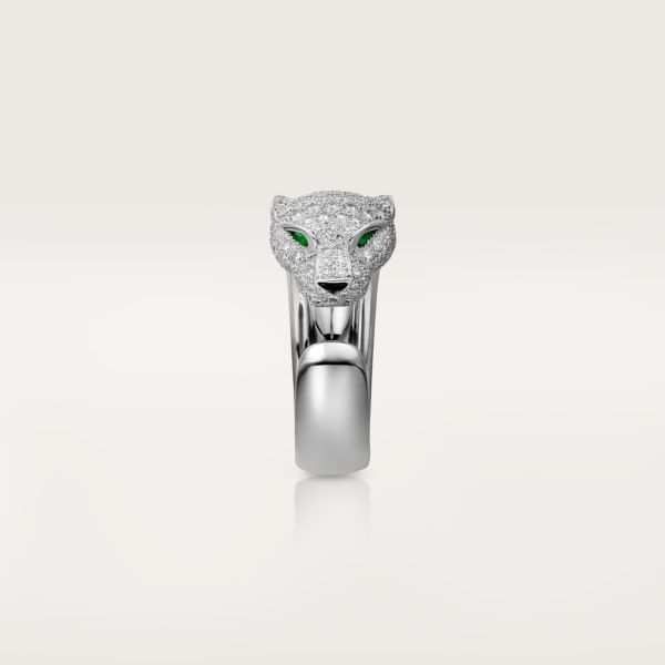 Panthère de Cartier ring, medium model, semi-paved White gold, diamonds, emeralds, onyx