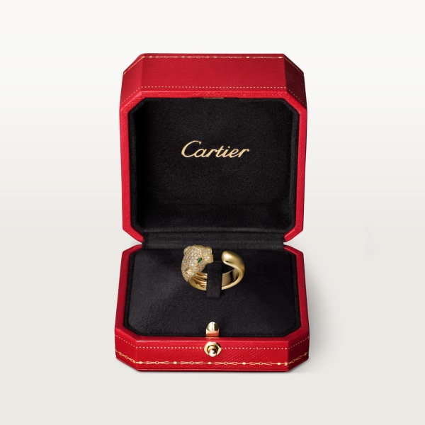 Panthère de Cartier ring, medium model, semi-paved Yellow gold, diamonds, emeralds, onyx