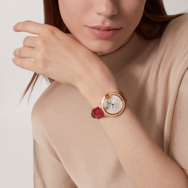 Ballon Bleu de Cartier watch 33 mm, automatic mechanical movement, rose gold, diamonds