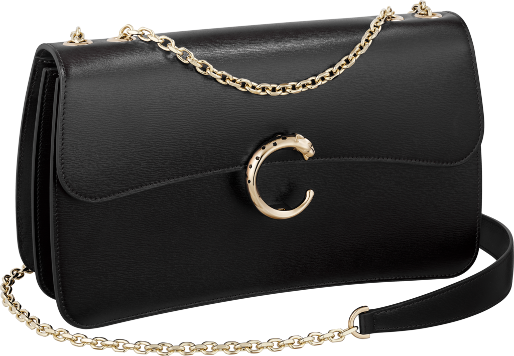 Small chain bag, Panthère de CartierBlack calfskin, gold and black enamel finish