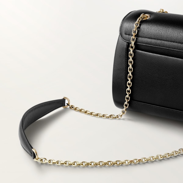 Chain bag small, Panthère de Cartier Black calfskin and golden finish