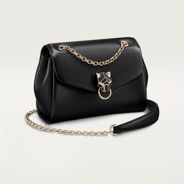 Chain bag mini, Panthère de Cartier Black calfskin and golden finish