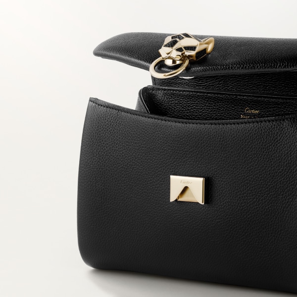 Chain bag mini, Panthère de Cartier Black calfskin and golden finish