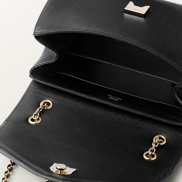 Chain bag small, Panthère de Cartier Black calfskin and golden finish