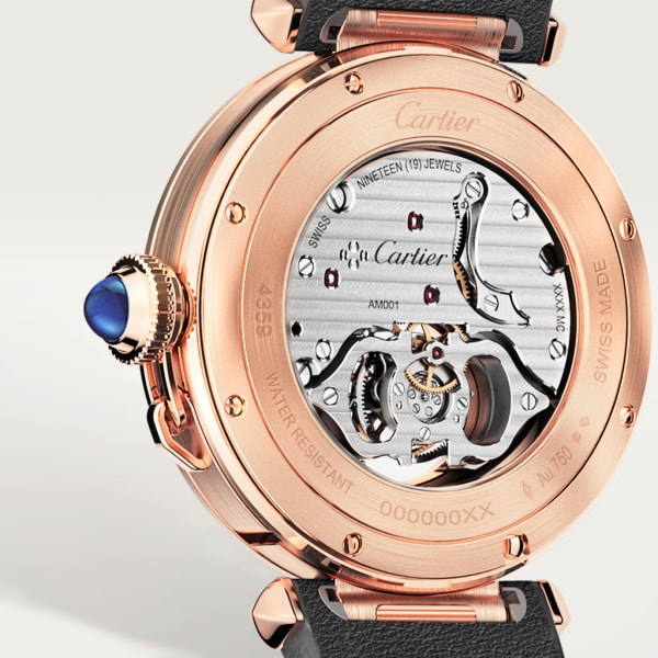 Pasha de Cartier watch 41 mm, hand-wound mechanical movement, rose gold, 2 interchangeable leather straps