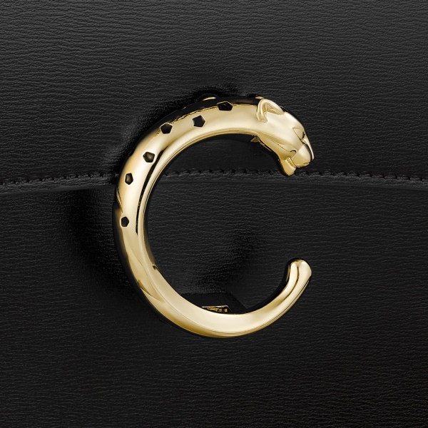 Small chain bag, Panthère de Cartier Black calfskin, gold and black enamel finish