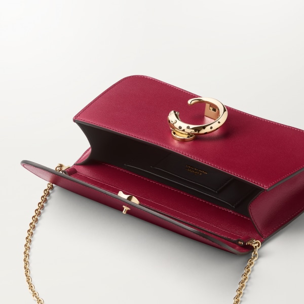 Mini chain bag, Panthère de Cartier Cherry red calfskin, gold and black enamel finish