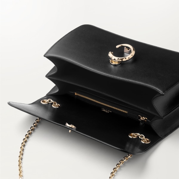 Small chain bag, Panthère de Cartier Black calfskin, gold and black enamel finish