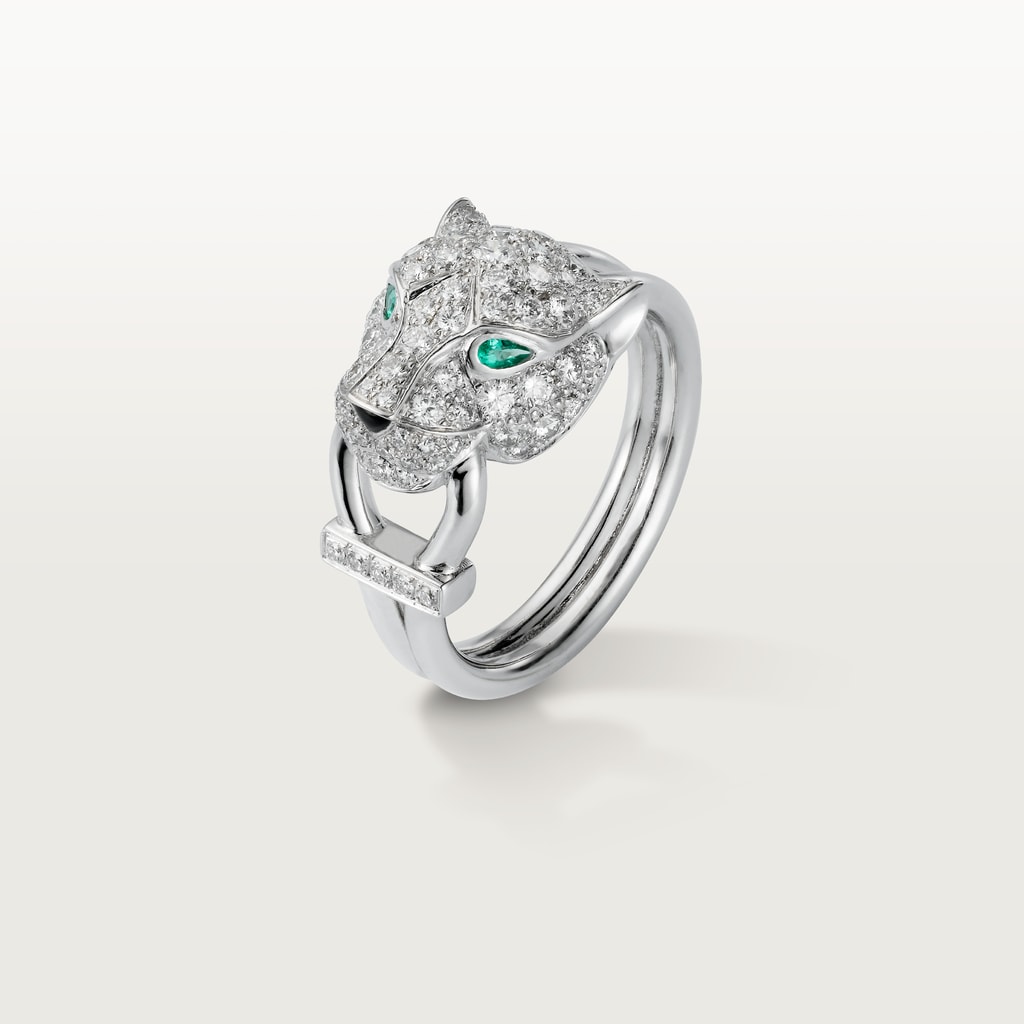 Panthère de Cartier ring, pavedWhite gold, diamonds, emeralds, onyx