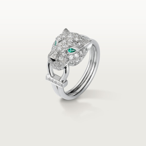 Panthère de Cartier ring, paved White gold, diamonds, emeralds, onyx