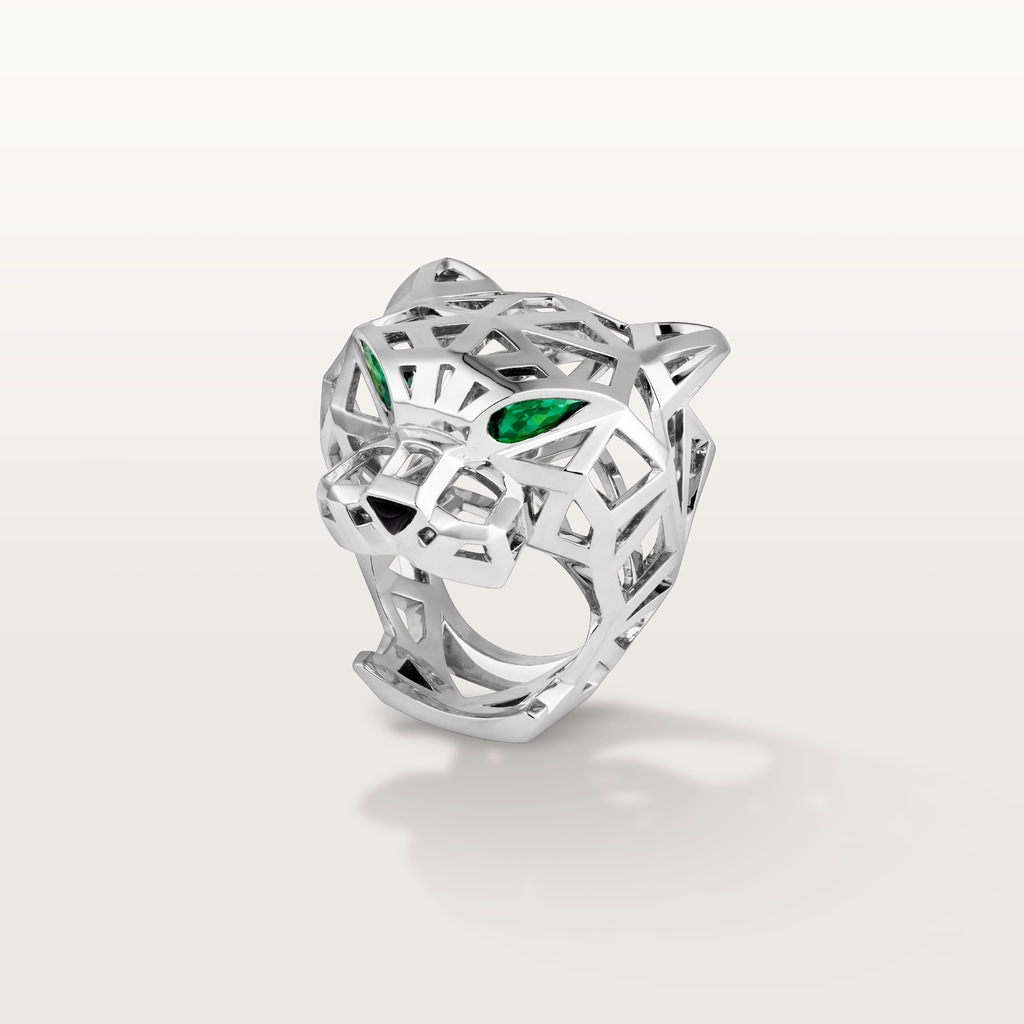 Panthère de Cartier ringNon-rhodium-finish white gold, tsavorite garnets, onyx