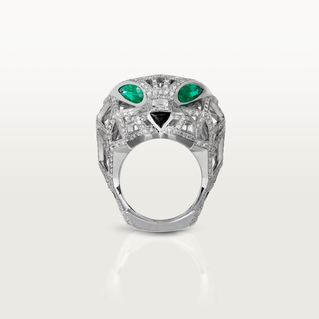Panthère de Cartier ring, pavedWhite gold, emeralds, onyx, diamonds
