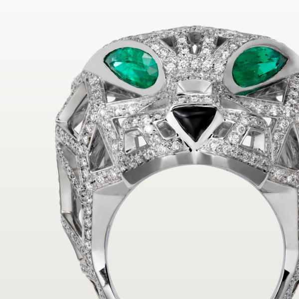 Panthère de Cartier ring, paved White gold, emeralds, onyx, diamonds