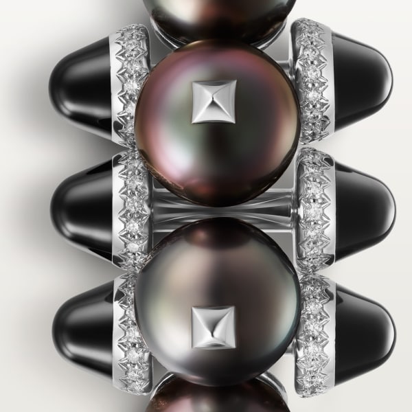 Clash de Cartier ring, XL model Rhodium-finish white gold, Tahiti pearls, onyx, diamonds