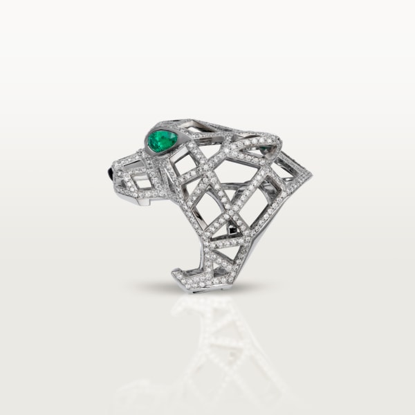Panthère de Cartier ring, paved White gold, emeralds, onyx, diamonds