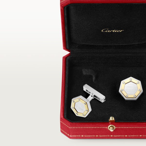 Santos de Cartier nut motif cufflinks Sterling silver and yellow gold, palladium finish