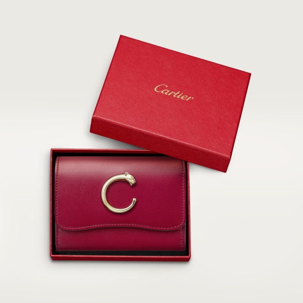 Wallet mini, Panthère de Cartier Cherry red calfskin, golden finish