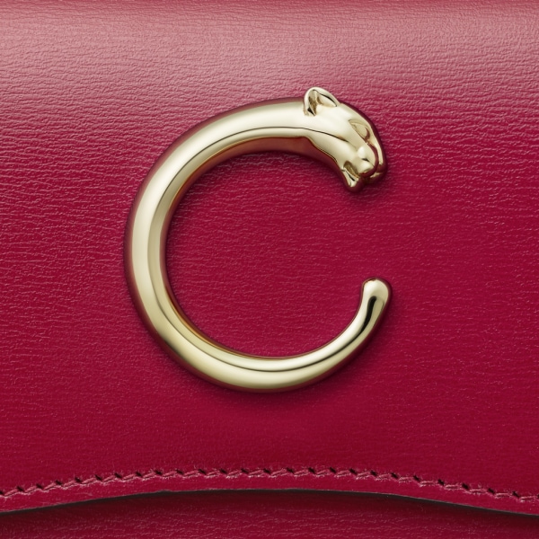 Wallet mini, Panthère de Cartier Cherry red calfskin, golden finish