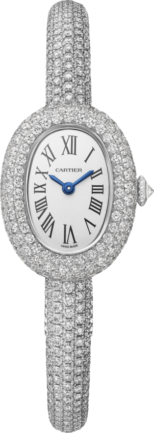 Baignoire watch (Size 16) Mini model, quartz movement, white gold, diamonds