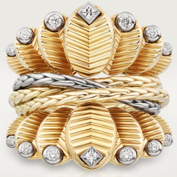 Grain de Café ring, diamonds Yellow gold, white gold, diamonds